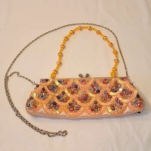 Sequins and Beads Clutch/Shoulder/Crossbody Beaded Handle